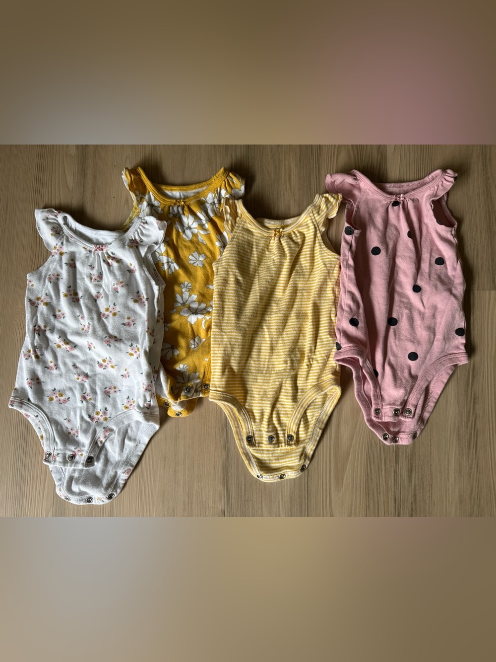 Carter's Yellow, Pink, White & Floral Baby Sleeveless Bodysuit Set